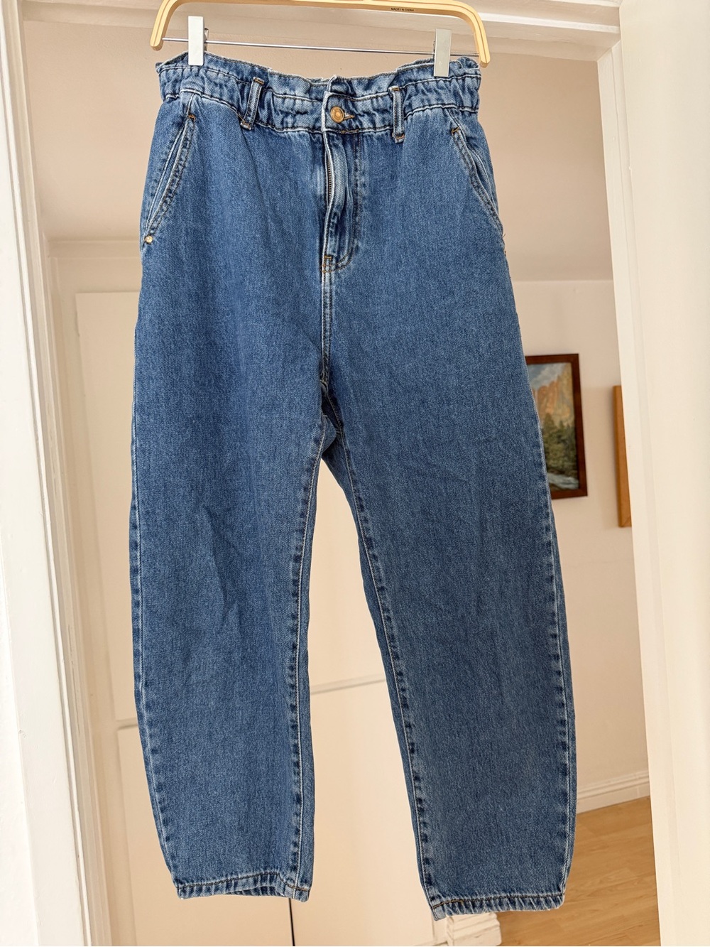 Zara High-Rise Paperbag Waist Blue Denim Jeans